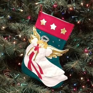 Felt Angel Christmas Stocking Red~Green~White~Gold
